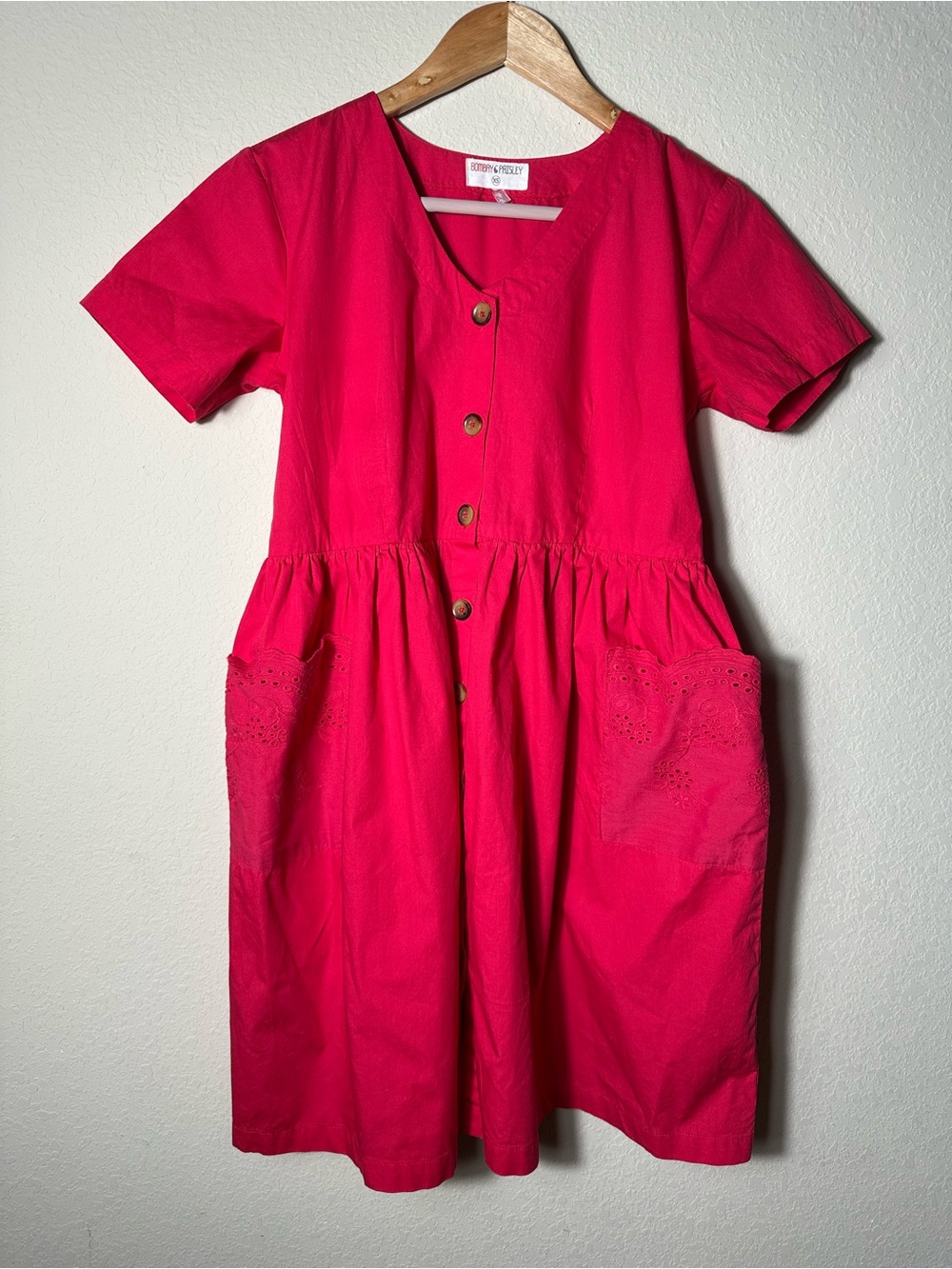 Bombay Paisley Mini Dress Eyelet Pockets Short Sleeve Size XS